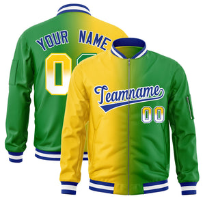 Custom Gold Kelly Green Full-Zip Gradient Fashion Letterman Bomber Jacket