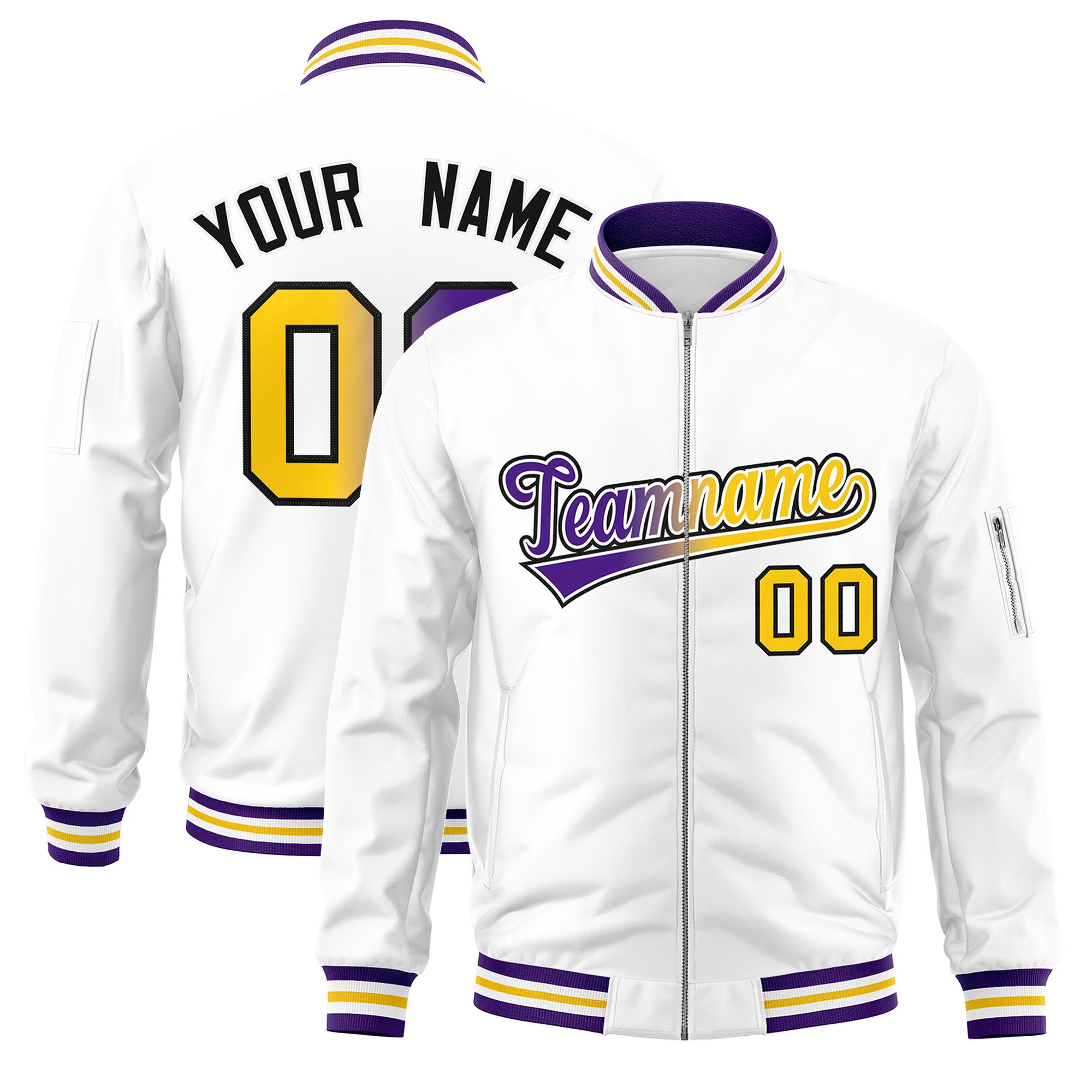 Custom White  Full-Zip Gradient Fashion Letterman Bomber Jacket