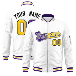 Custom White  Full-Zip Gradient Fashion Letterman Bomber Jacket