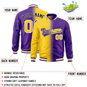 Custom Gold Purple Full-Zip Gradient Fashion Letterman Bomber Jacket