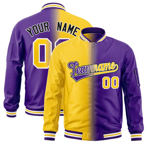 Custom Gold Purple Full-Zip Gradient Fashion Letterman Bomber Jacket