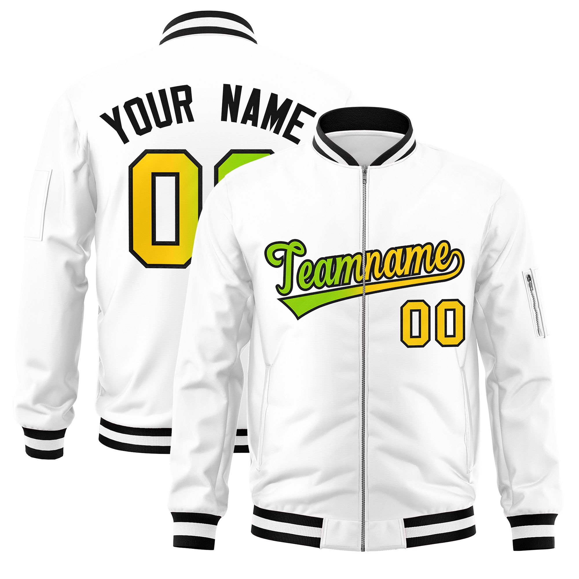 Custom White  Full-Zip Gradient Fashion Letterman Bomber Jacket