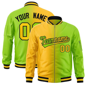 Custom Neon Green Gold Full-Zip Gradient Fashion Letterman Bomber Jacket