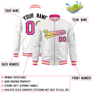 Custom White  Full-Zip Gradient Fashion Letterman Bomber Jacket