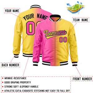 Custom Pink Gold Full-Zip Gradient Fashion Letterman Bomber Jacket