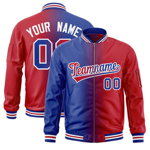 Custom Royal Red Full-Zip Gradient Fashion Letterman Bomber Jacket