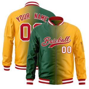 Custom Green Yellow Full-Zip Gradient Fashion Letterman Bomber Jacket