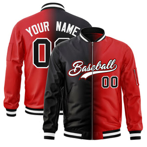 Custom Black Red Full-Zip Gradient Fashion Letterman Bomber Jacket