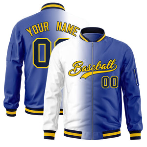 Custom White Royal Full-Zip Gradient Fashion Letterman Bomber Jacket