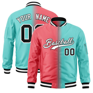 Custom Light Red Bright Green Full-Zip Gradient Fashion Letterman Bomber Jacket