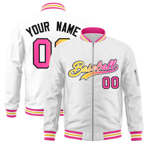 Custom White  Full-Zip Gradient Fashion Letterman Bomber Jacket