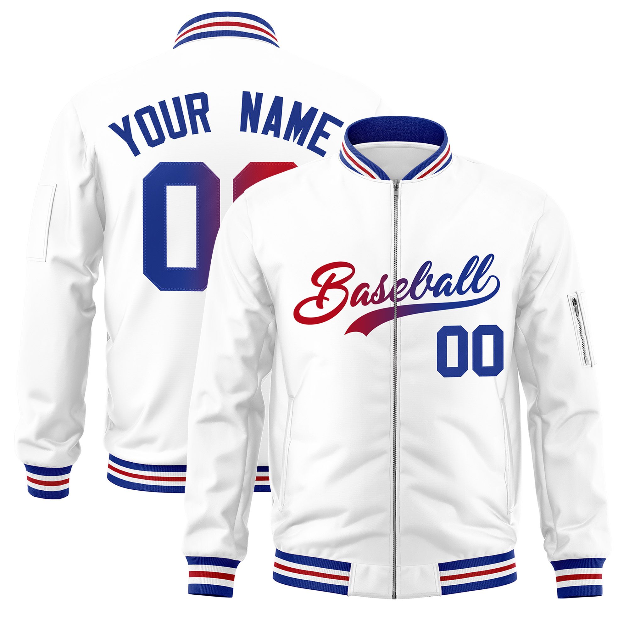 Custom White  Full-Zip Gradient Fashion Letterman Bomber Jacket