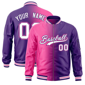 Custom Pink Purple Full-Zip Gradient Fashion Letterman Bomber Jacket