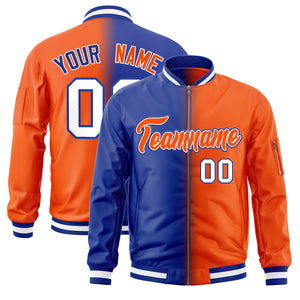 Custom Royal Orange Full-Zip Gradient Fashion Letterman Bomber Jacket