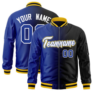 Custom Royal Black Full-Zip Gradient Fashion Letterman Bomber Jacket