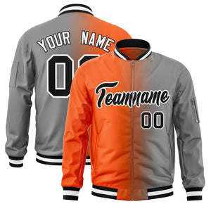 Custom Orange Gray Full-Zip Gradient Fashion Letterman Bomber Jacket