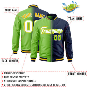 Custom Neon Green Navy Full-Zip Gradient Fashion Letterman Bomber Jacket