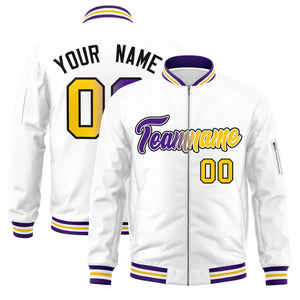 Custom White  Full-Zip Gradient Fashion Letterman Bomber Jacket