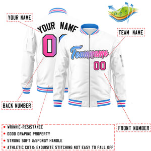 Custom White  Full-Zip Gradient Fashion Letterman Bomber Jacket