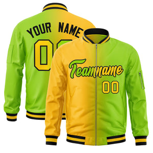 Custom Neon Green Gold Full-Zip Gradient Fashion Letterman Bomber Jacket