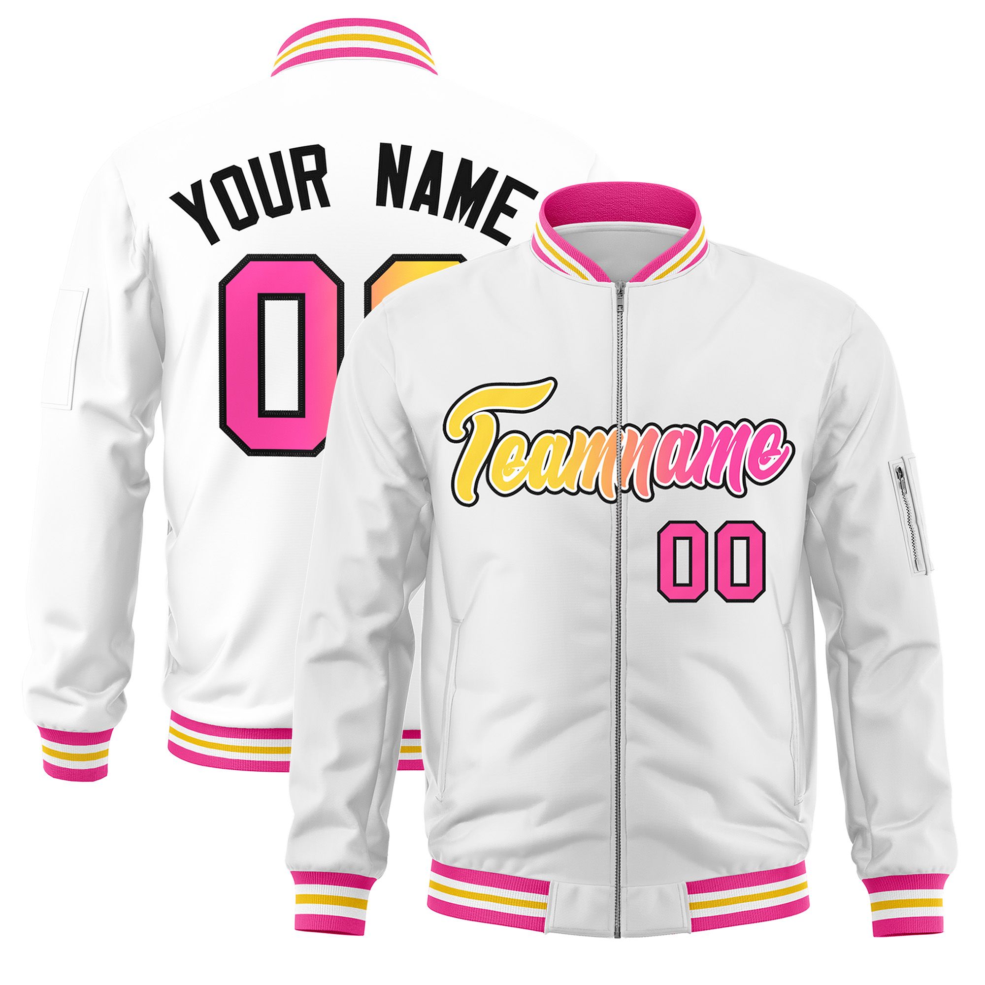 Custom White  Full-Zip Gradient Fashion Letterman Bomber Jacket