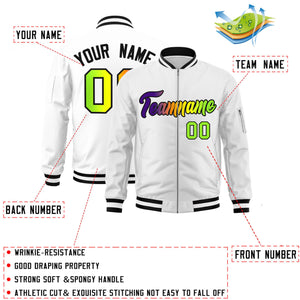 Custom White  Full-Zip Gradient Fashion Letterman Bomber Jacket