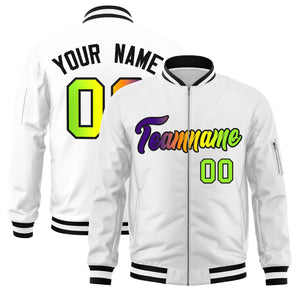 Custom White  Full-Zip Gradient Fashion Letterman Bomber Jacket