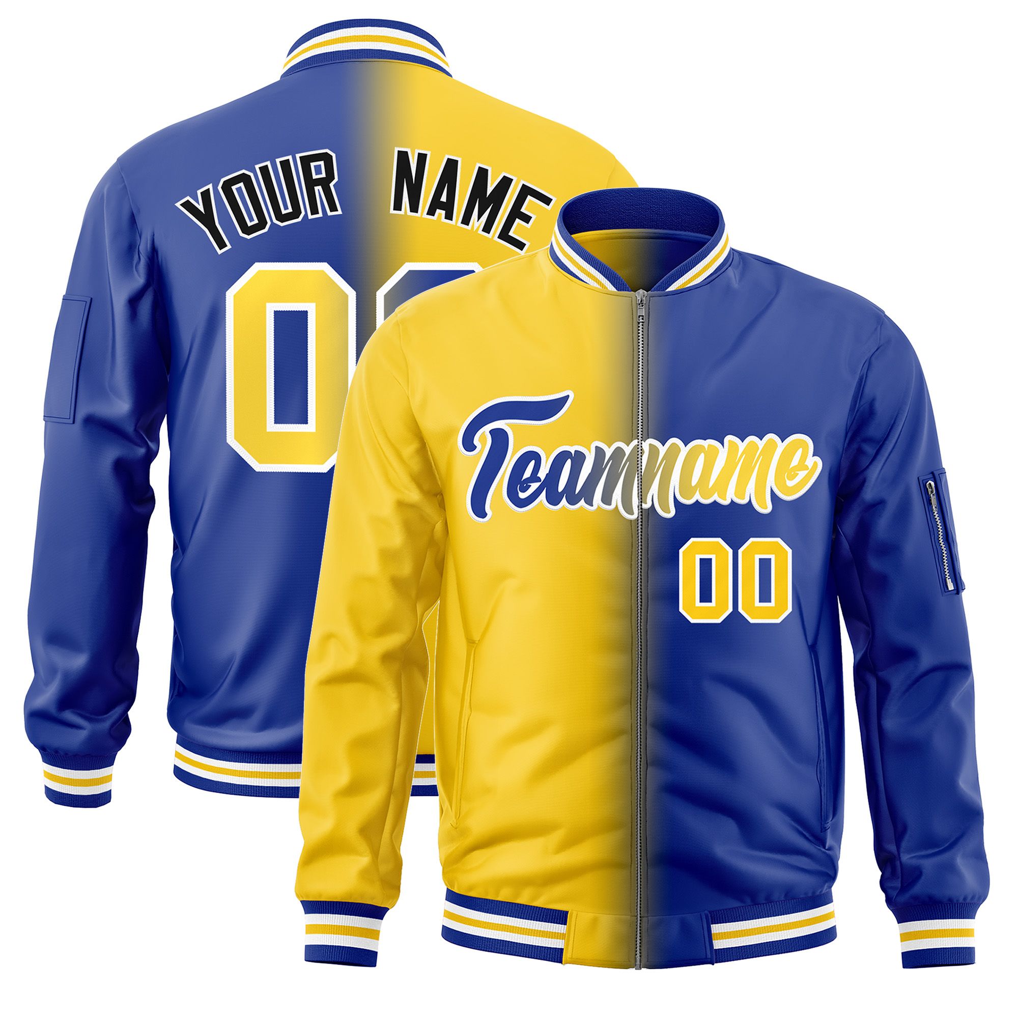 Custom Gold Royal Full-Zip Gradient Fashion Letterman Bomber Jacket