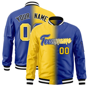 Custom Gold Royal Full-Zip Gradient Fashion Letterman Bomber Jacket