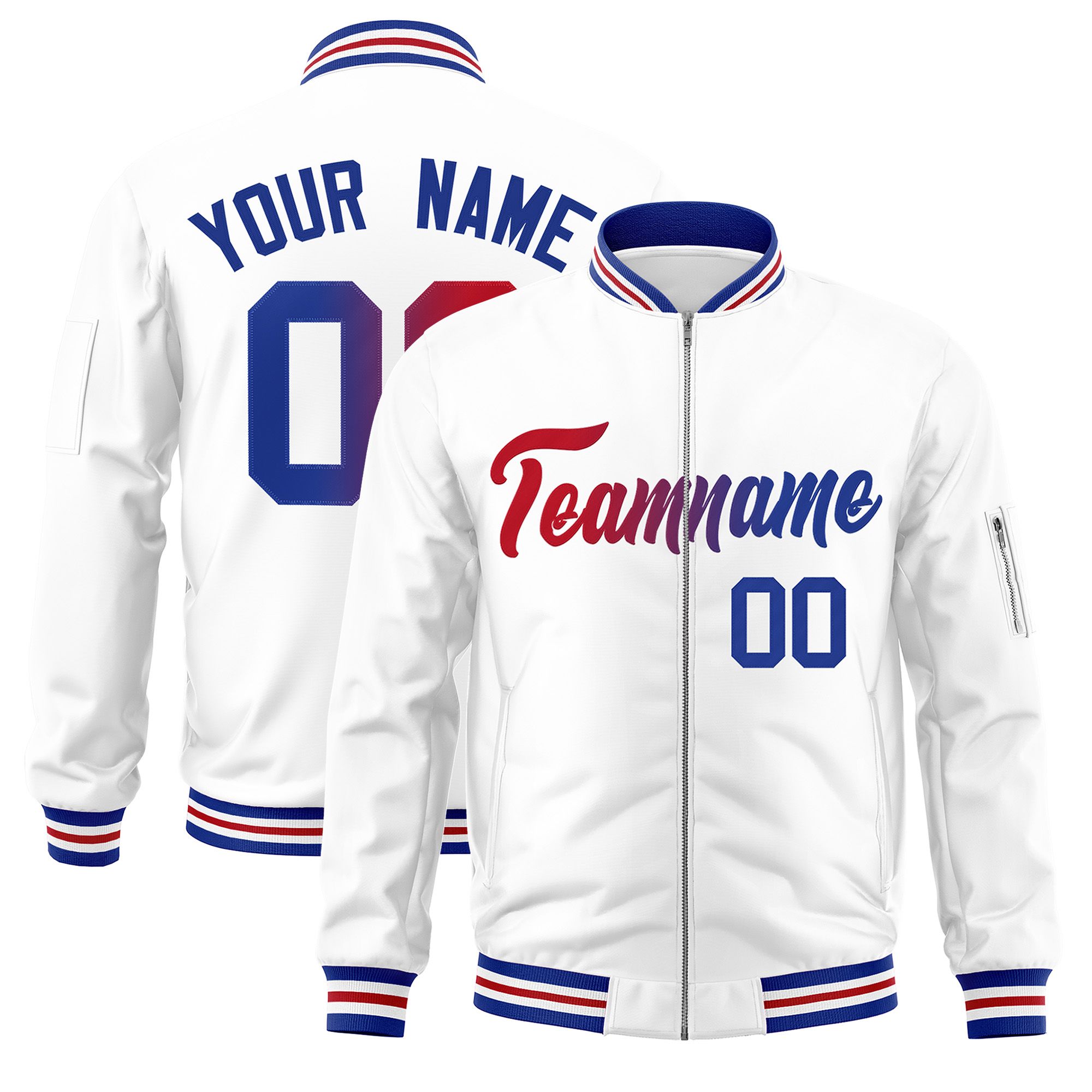 Custom White  Full-Zip Gradient Fashion Letterman Bomber Jacket