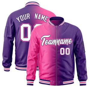 Custom Pink Purple Full-Zip Gradient Fashion Letterman Bomber Jacket