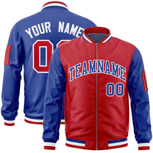 Custom Red Royal Varsity Full-Zip Two-Tone Letterman Bomber Jacket