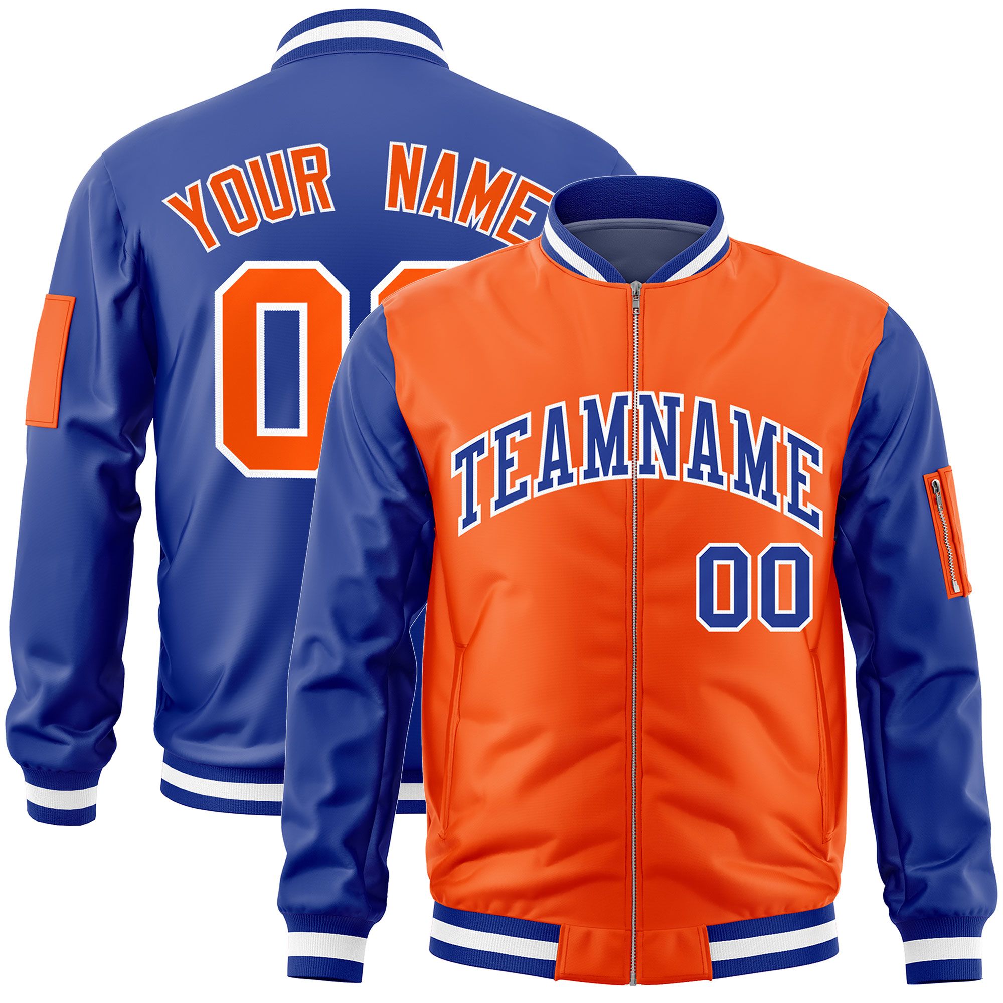 Custom Orange Royal Varsity Full-Zip Two-Tone Letterman Bomber Jacket