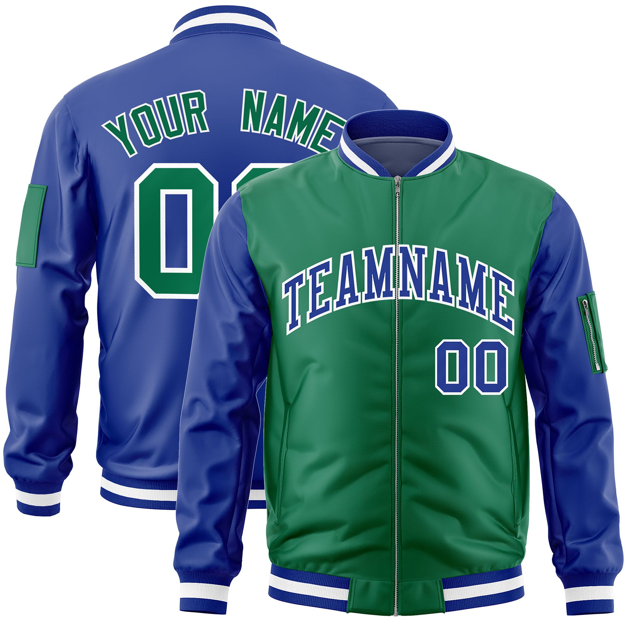 Custom Kelly Green Royal Varsity Full-Zip Two-Tone Letterman Bomber Jacket