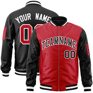 Custom Red Black Varsity Full-Zip Two-Tone Letterman Bomber Jacket