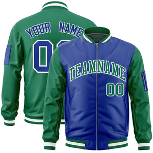 Custom Royal Kelly Green Varsity Full-Zip Two-Tone Letterman Bomber Jacket