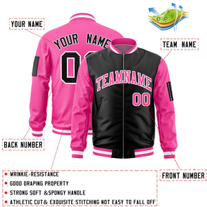 Custom Black Pink Varsity Full-Zip Two-Tone Letterman Bomber Jacket