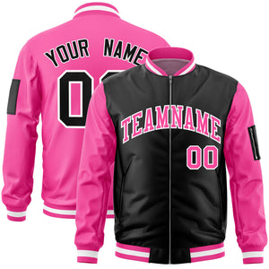 Custom Black Pink Varsity Full-Zip Two-Tone Letterman Bomber Jacket