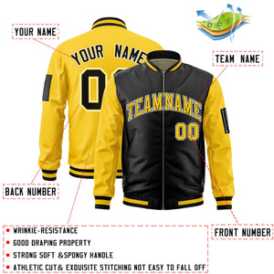 Custom Black Gold Varsity Full-Zip Two-Tone Letterman Bomber Jacket