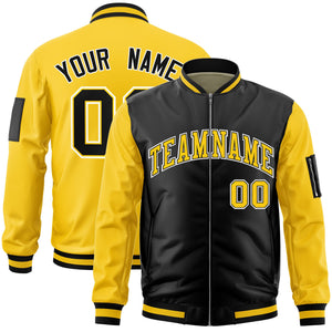 Custom Black Gold Varsity Full-Zip Two-Tone Letterman Bomber Jacket