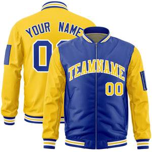 Custom Royal Gold Varsity Full-Zip Two-Tone Letterman Bomber Jacket