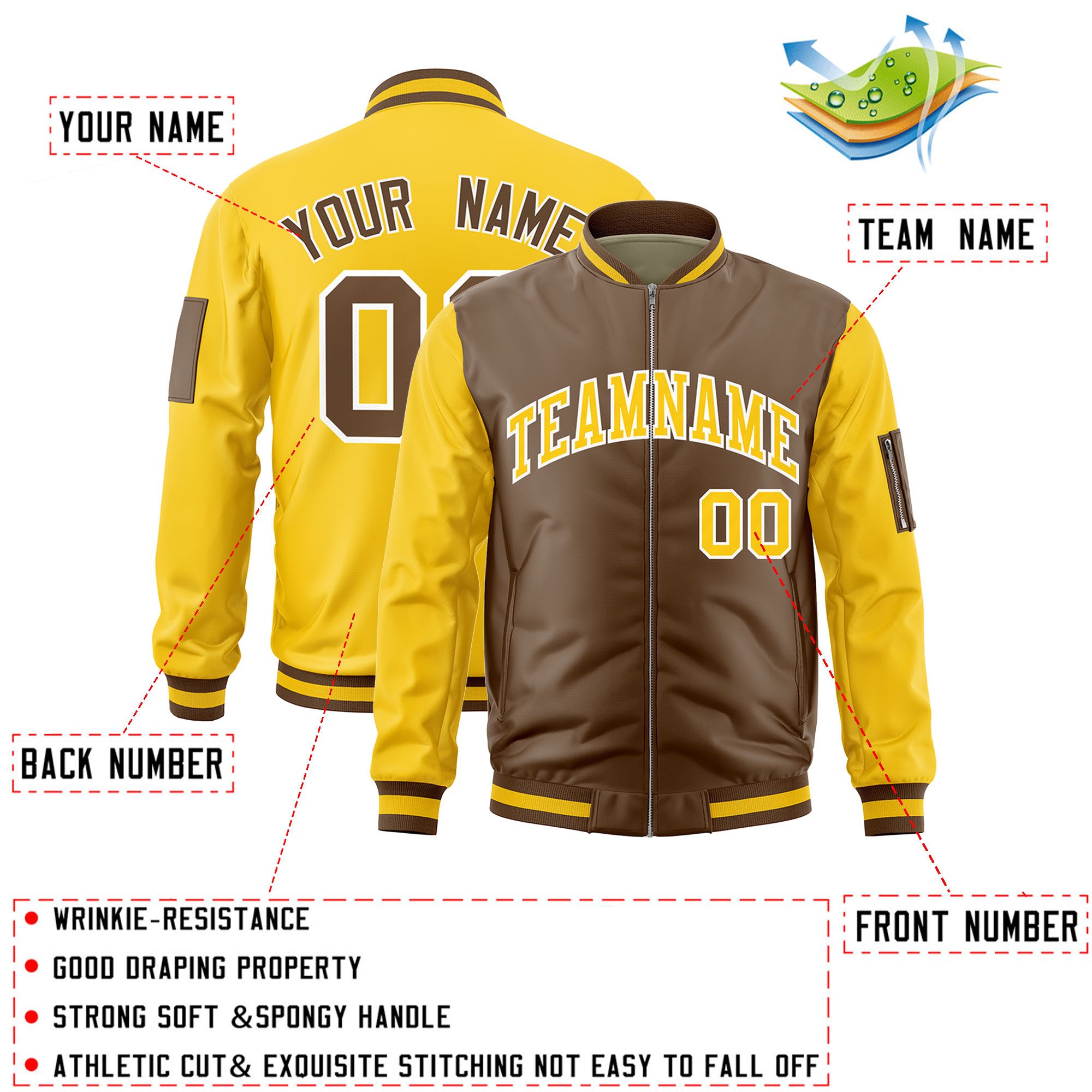 Custom Light Brown Gold Varsity Full-Zip Two-Tone Letterman Bomber Jacket