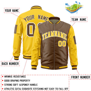 Custom Light Brown Gold Varsity Full-Zip Two-Tone Letterman Bomber Jacket