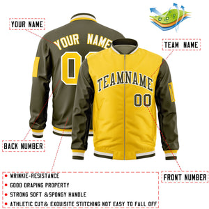 Custom Gold Olive Varsity Full-Zip Two-Tone Letterman Bomber Jacket