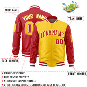 Custom Gold Red Varsity Full-Zip Two-Tone Letterman Bomber Jacket