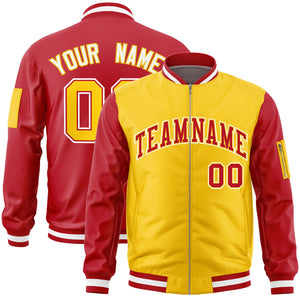 Custom Gold Red Varsity Full-Zip Two-Tone Letterman Bomber Jacket