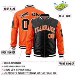 Custom Black Orange Varsity Full-Zip Two-Tone Letterman Bomber Jacket