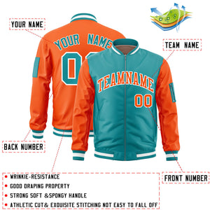 Custom Aqua Orange Varsity Full-Zip Two-Tone Letterman Bomber Jacket