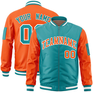 Custom Aqua Orange Varsity Full-Zip Two-Tone Letterman Bomber Jacket