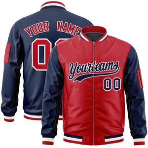 Custom Red Navy Varsity Full-Zip Two-Tone Letterman Bomber Jacket